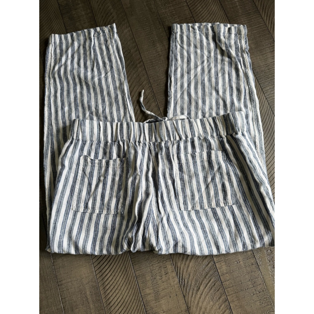 For Cynthia Pants Size L White Blue Striped Linen Blend - Picture 3 of 7